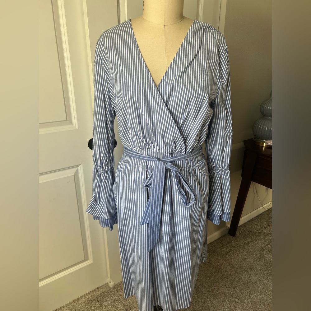 Cotton Striped Midi Dress in Blue and White - Picture 3 of 11